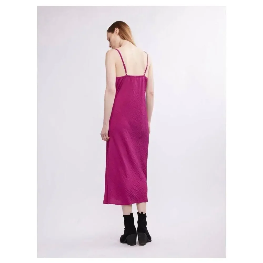 SELF CONTRAST Dress Women’s Size Medium NWT Norah Midi Slip Magenta Drape Neck